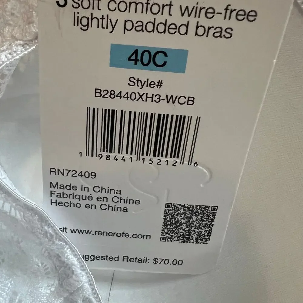 Rene Rofe T-Shirt Bra 40C Womens White Floral Lace Wire-Free Lightly Padded New - Picture 5 of 6